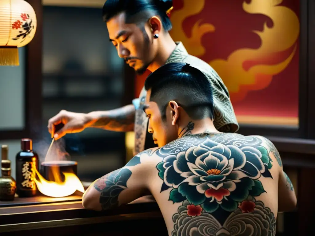 Un tatuador de Yakuza crea un impresionante irezumi en la espalda de un miembro, reflejando la influencia de los Yakuza actualmente