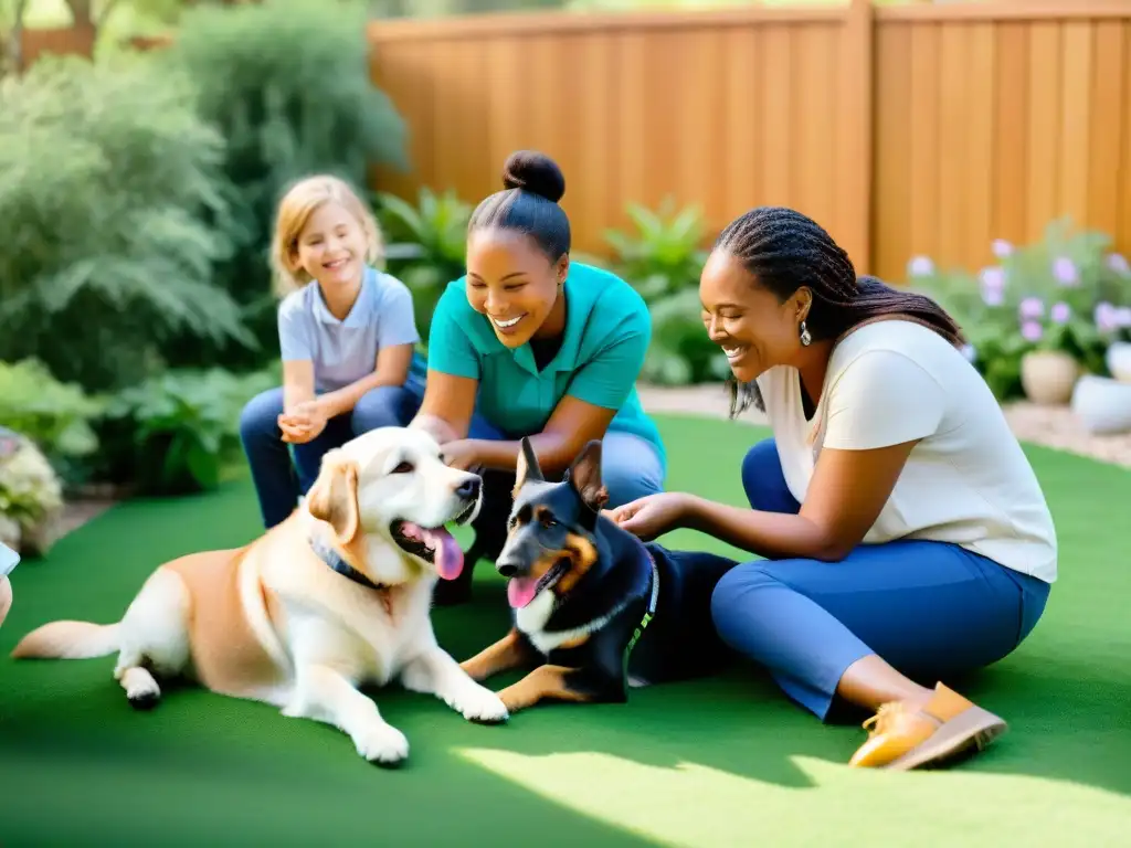 Un terapeuta sonriente guía a un niño especial con un perro en una sesión de terapia asistida por animales