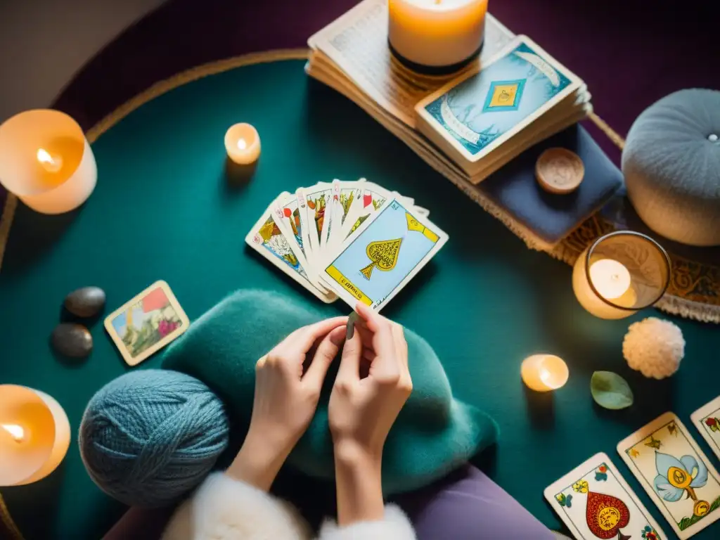 Un rincón tranquilo con una persona leyendo tarot para equilibrio mental