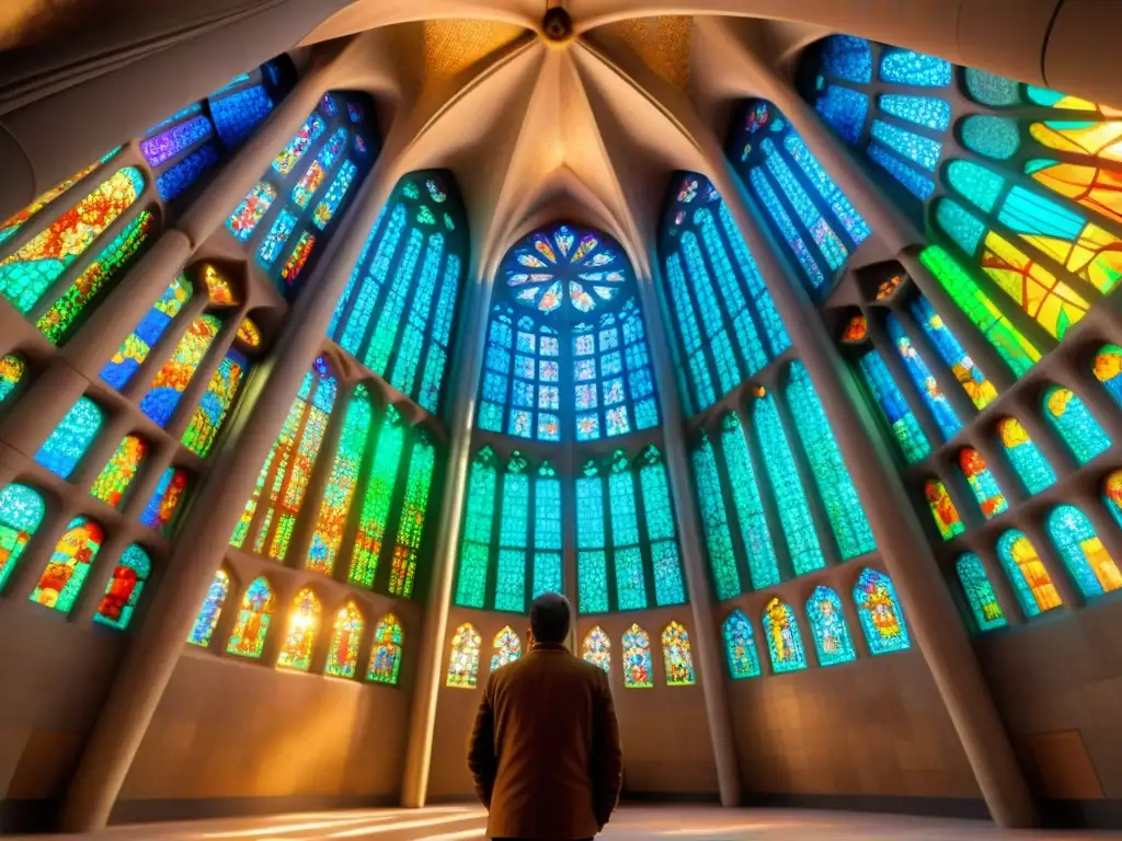 Vibrante kaleidoscopio de luz espiritual en los vitrales de la Sagrada Familia de Barcelona