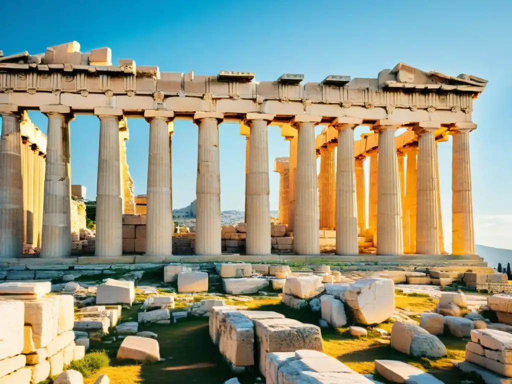 Visitantes maravillados observan el majestuoso Partenón en la Acropolis de Atenas, conexión cultos antiguos Atenas