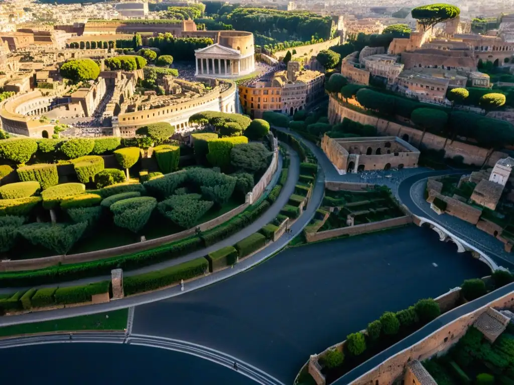 Vista aérea detallada de la antigua ciudad de Roma, revelando sus secretos y sociedades secretas