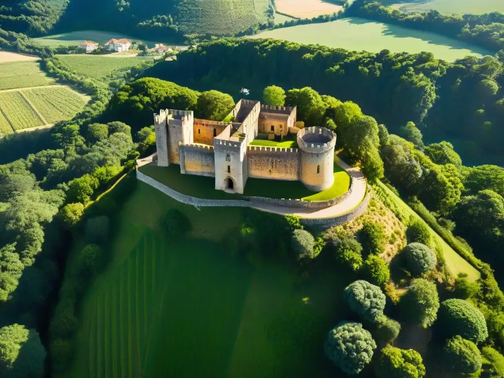 Vista aérea detallada de la fortaleza templaria en Tomar, Francia