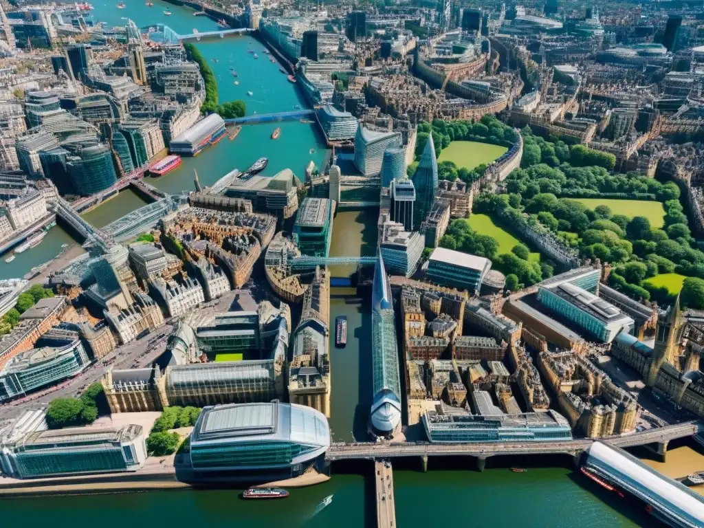 Vista aérea impresionante de Londres, fusionando modernidad y tradición