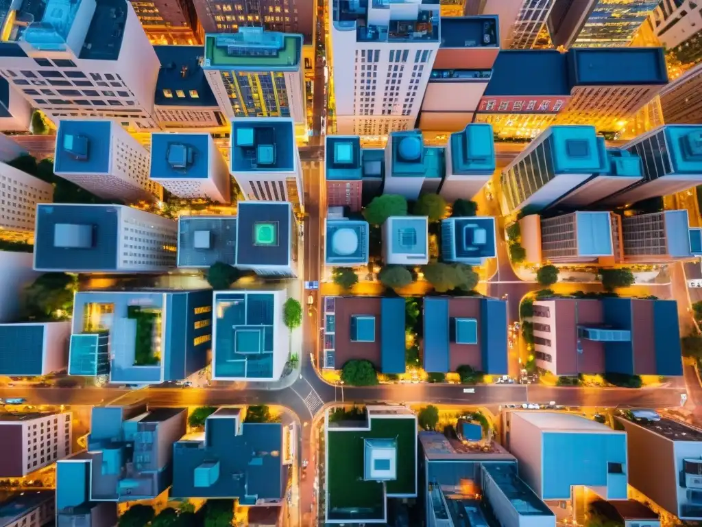 Vista nocturna de una ciudad vibrante con luces brillantes, reflejando la diversidad urbana