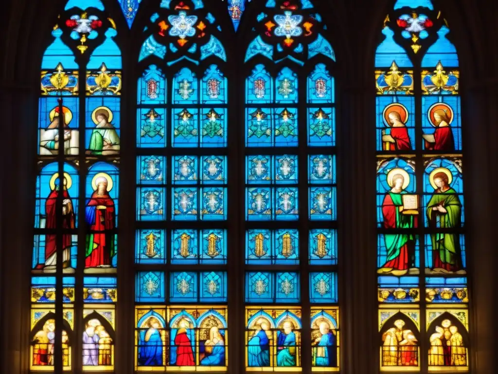 Vívida imagen de símbolos trascendencia arquitectura sagrada en vitrales góticos de catedral